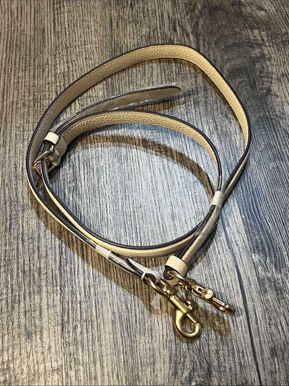 Coach Leather Crossbody Strap in Beige with Gold Hardware